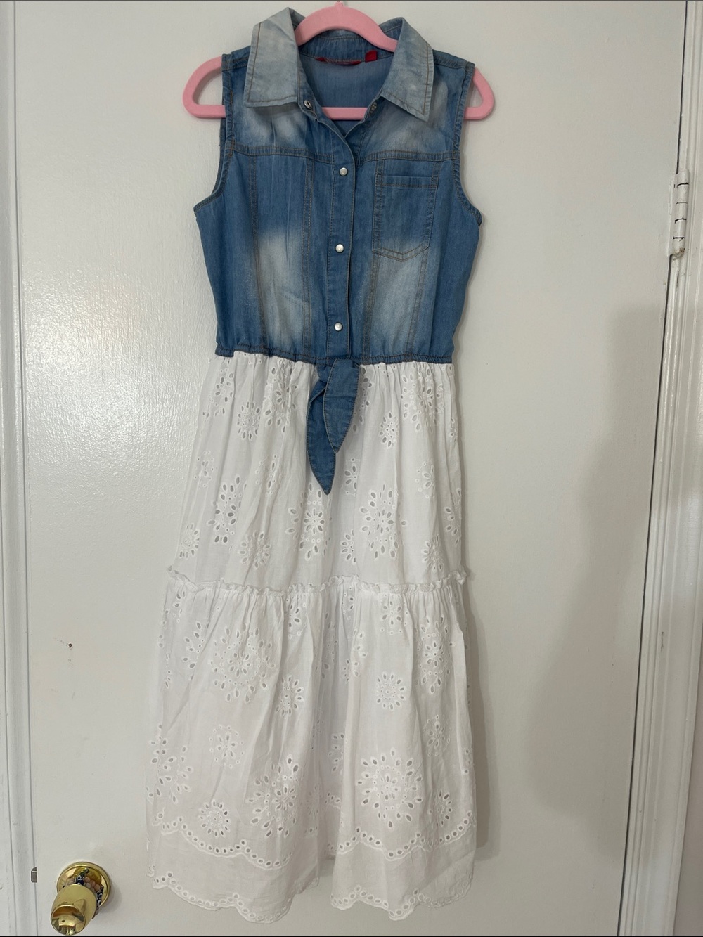 Sleeveless Denim Top and White Eyelet Maxi Dress for Girls